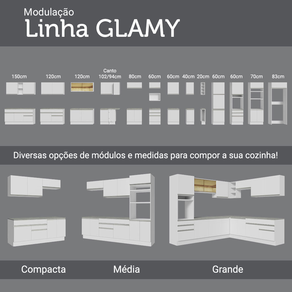 Cocina Integral Cristal Blanco 290x225cm sin Mesón con Dos Cajones y sin Estufa - COCINAS | Bylmo