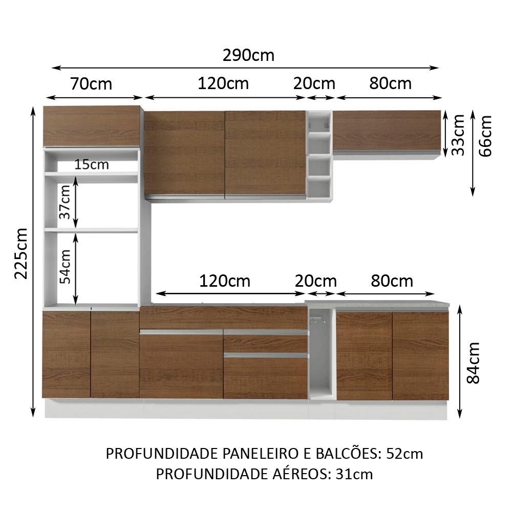 Cocina Integral Vicenza Marron 290x225cm sin Mesón con Botellero y sin Estufa - COCINAS | Bylmo