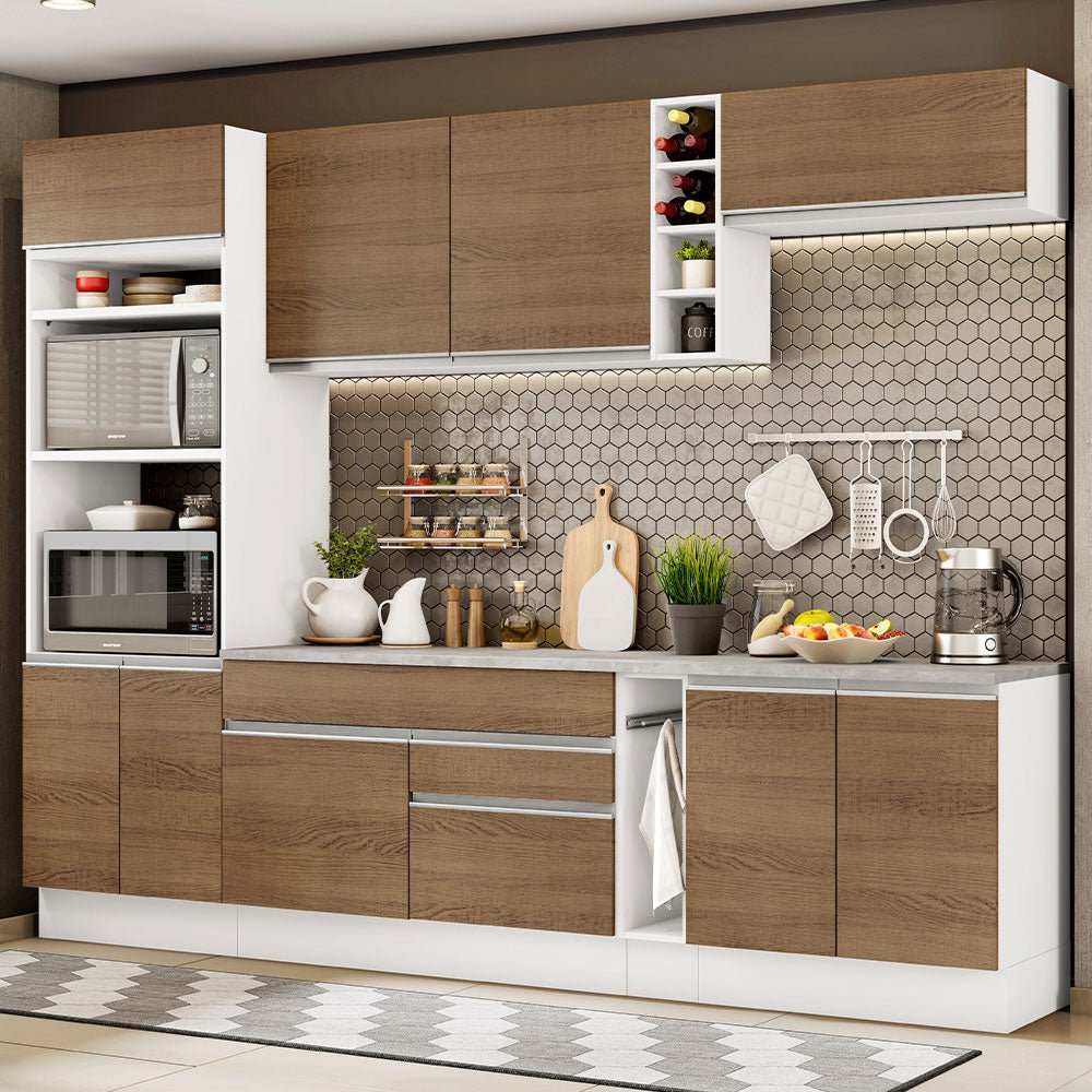 Cocina Integral Vicenza Marron 290x225cm sin Mesón con Botellero y sin Estufa - COCINAS | Bylmo