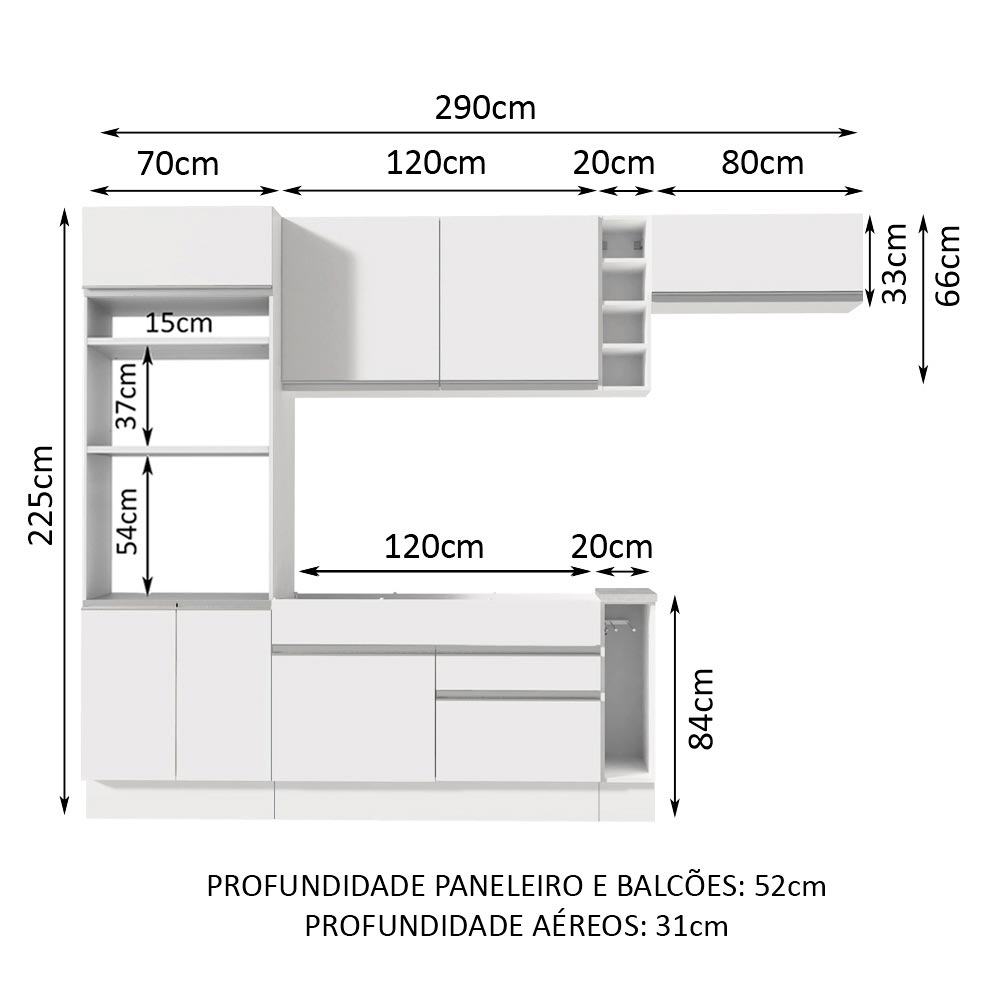 Cocina Integral Safira Blanco 290x225cm con Mesón de Madera Dos Cajones y sin Estufa - COCINAS | Bylmo