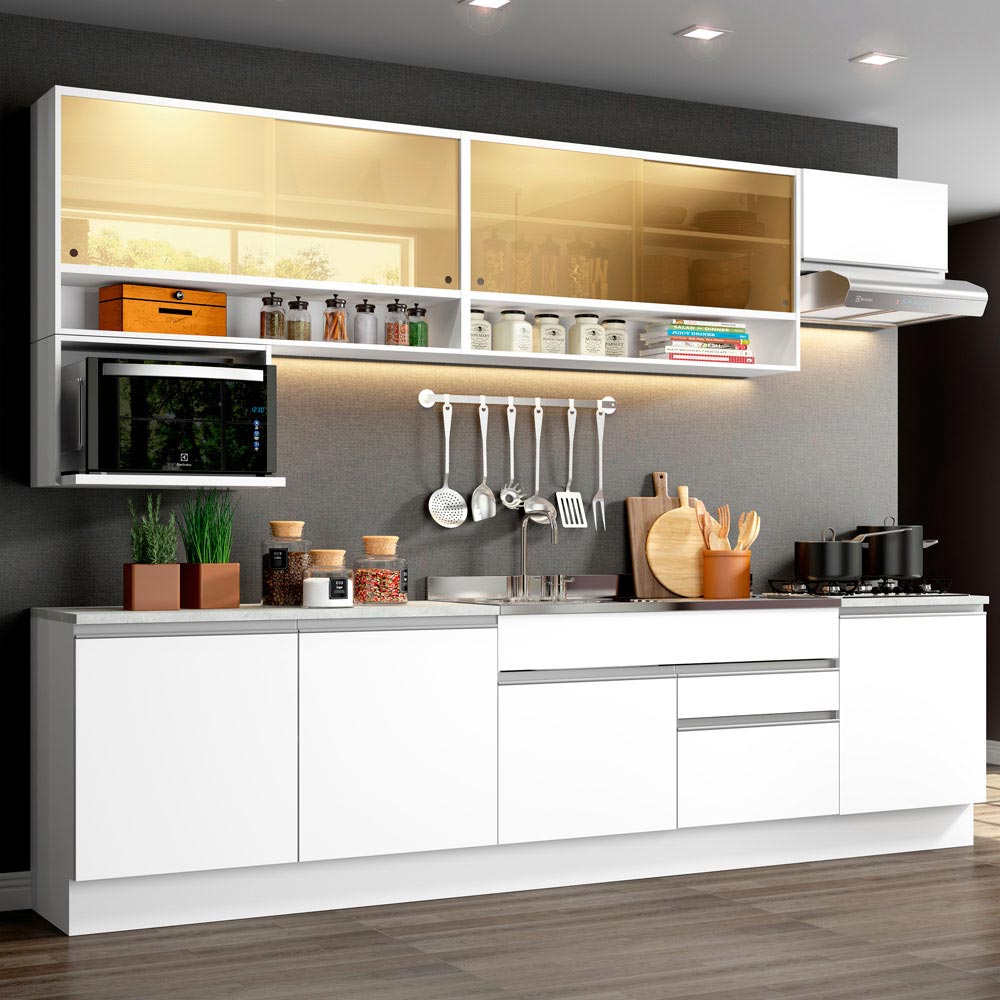 Cocina Integral Verona Blanco 300x225cm sin Mesón con Dos Cajones y sin Estufa - COCINAS | Bylmo