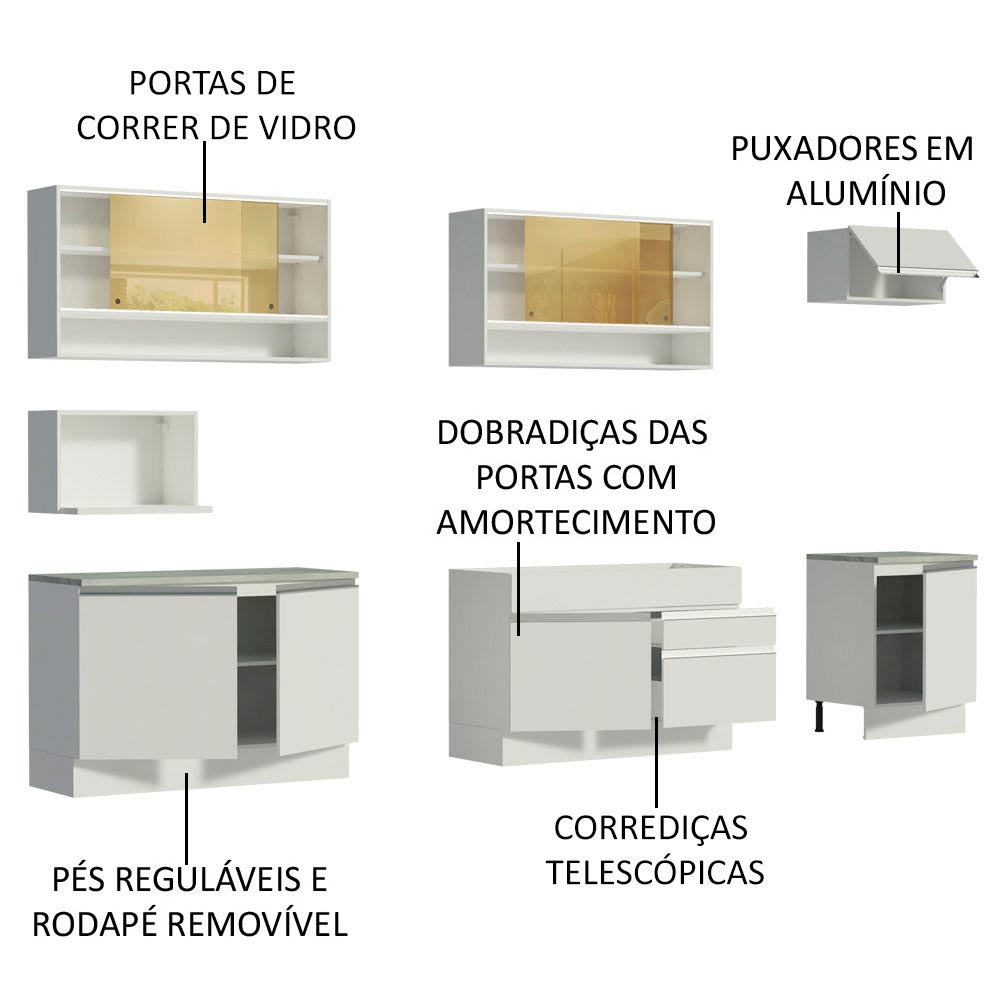 Cocina Integral Verona Blanco 300x225cm sin Mesón con Dos Cajones y sin Estufa - COCINAS | Bylmo