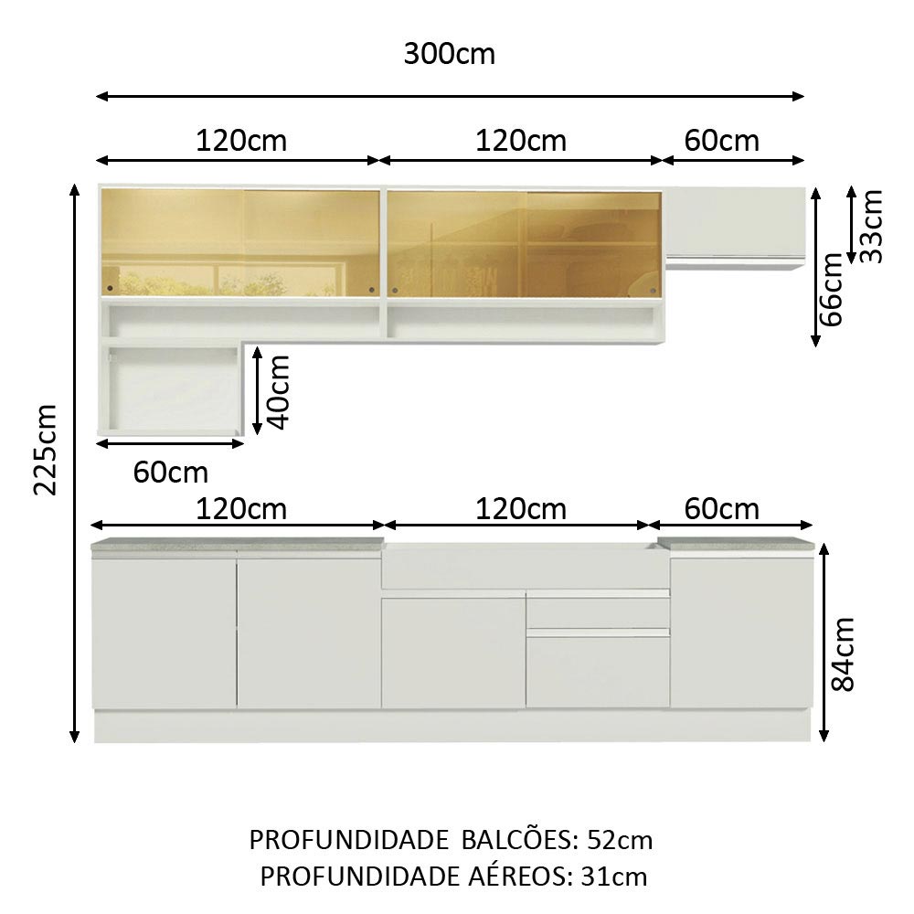 Cocina Integral Verona Blanco 300x225cm sin Mesón con Dos Cajones y sin Estufa - COCINAS | Bylmo