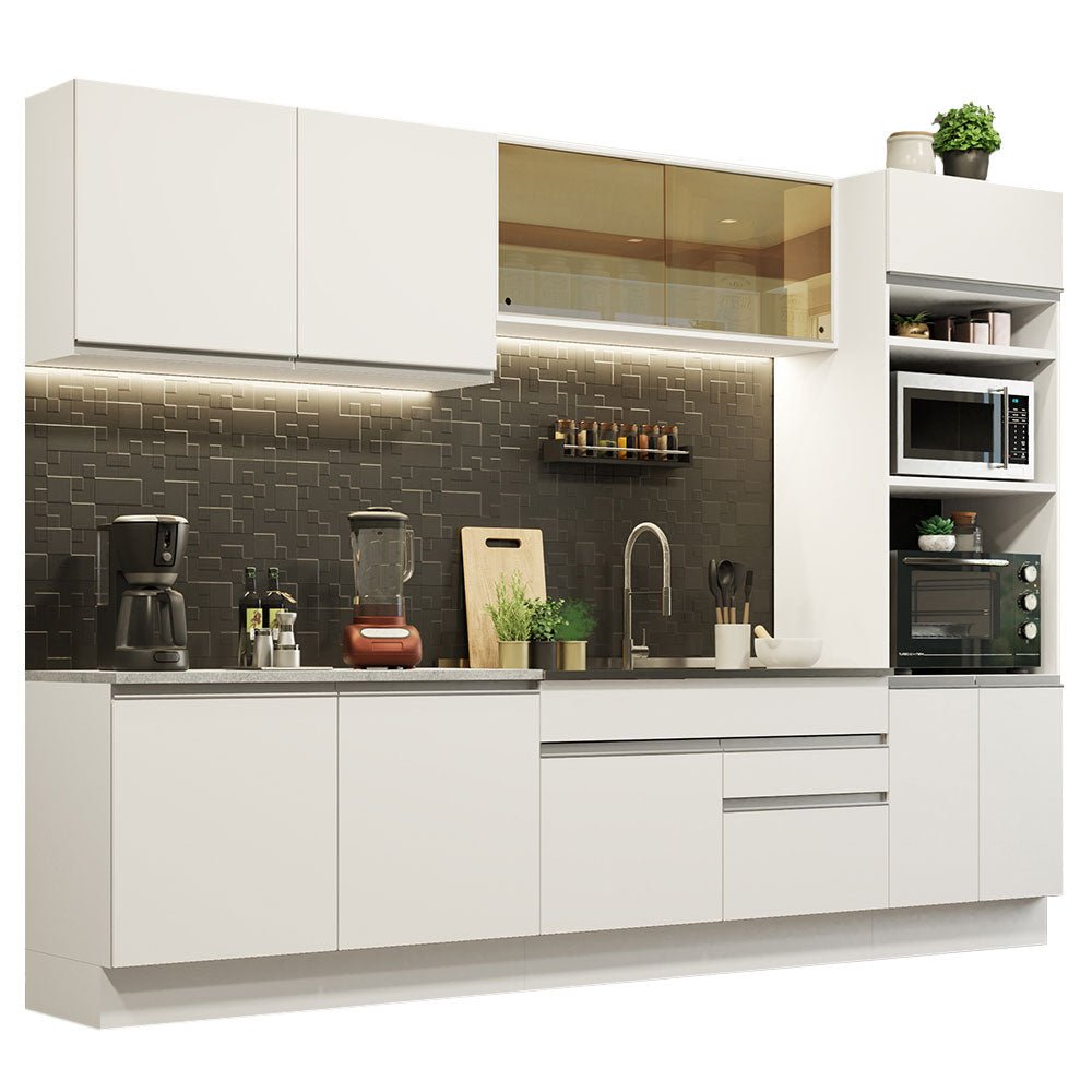 Cocina Integral Glamy Blanco 310x225cm sin Mesón con Dos Cajones y sin Estufa - COCINAS | Bylmo