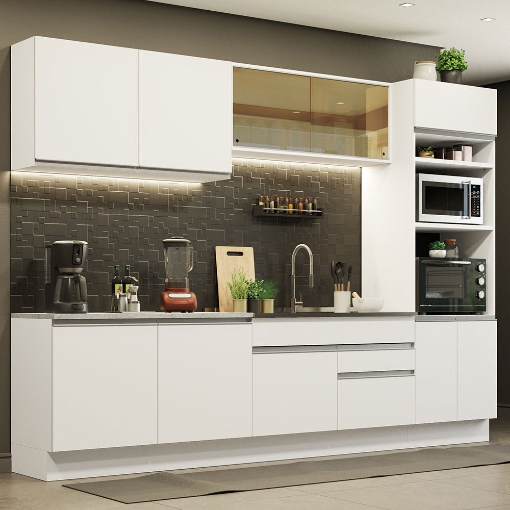 Cocina Integral Glamy Blanco 310x225cm sin Mesón con Dos Cajones y sin Estufa - COCINAS | Bylmo