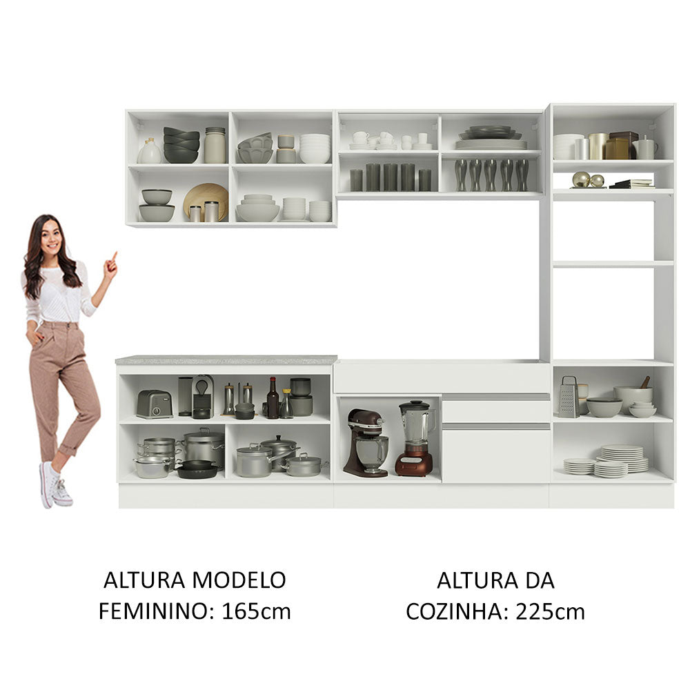 Cocina Integral Glamy Blanco 310x225cm sin Mesón con Dos Cajones y sin Estufa - COCINAS | Bylmo