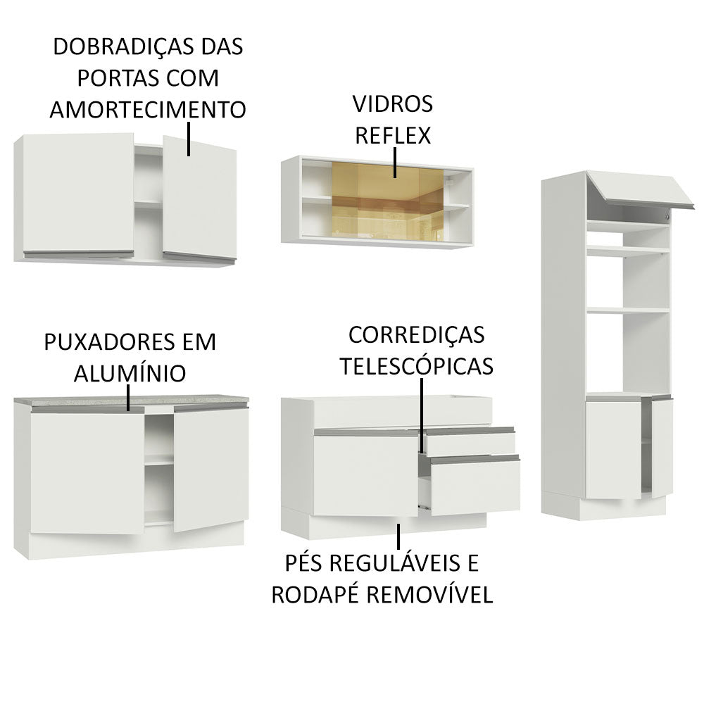 Cocina Integral Glamy Blanco 310x225cm sin Mesón con Dos Cajones y sin Estufa - COCINAS | Bylmo