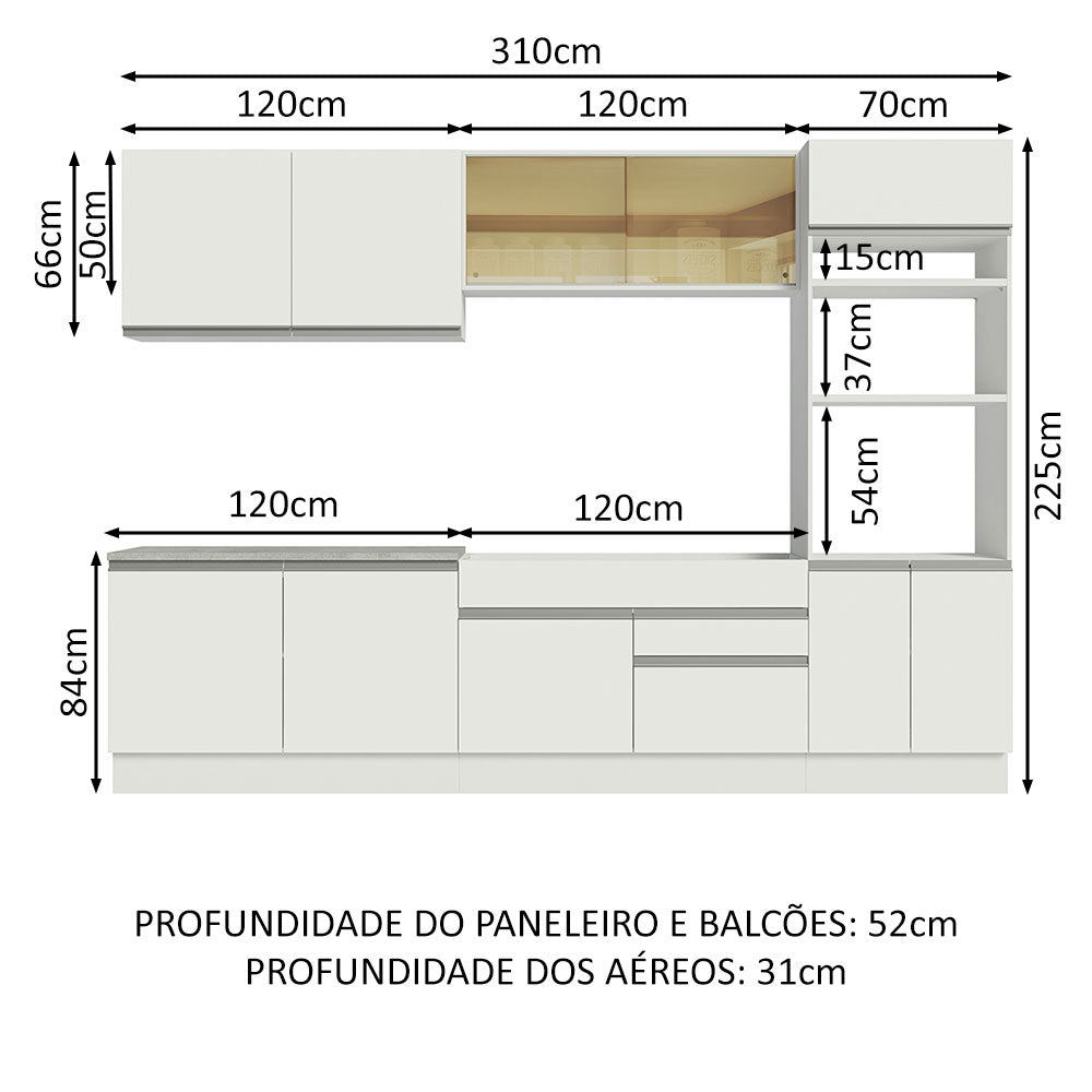 Cocina Integral Glamy Blanco 310x225cm sin Mesón con Dos Cajones y sin Estufa - COCINAS | Bylmo