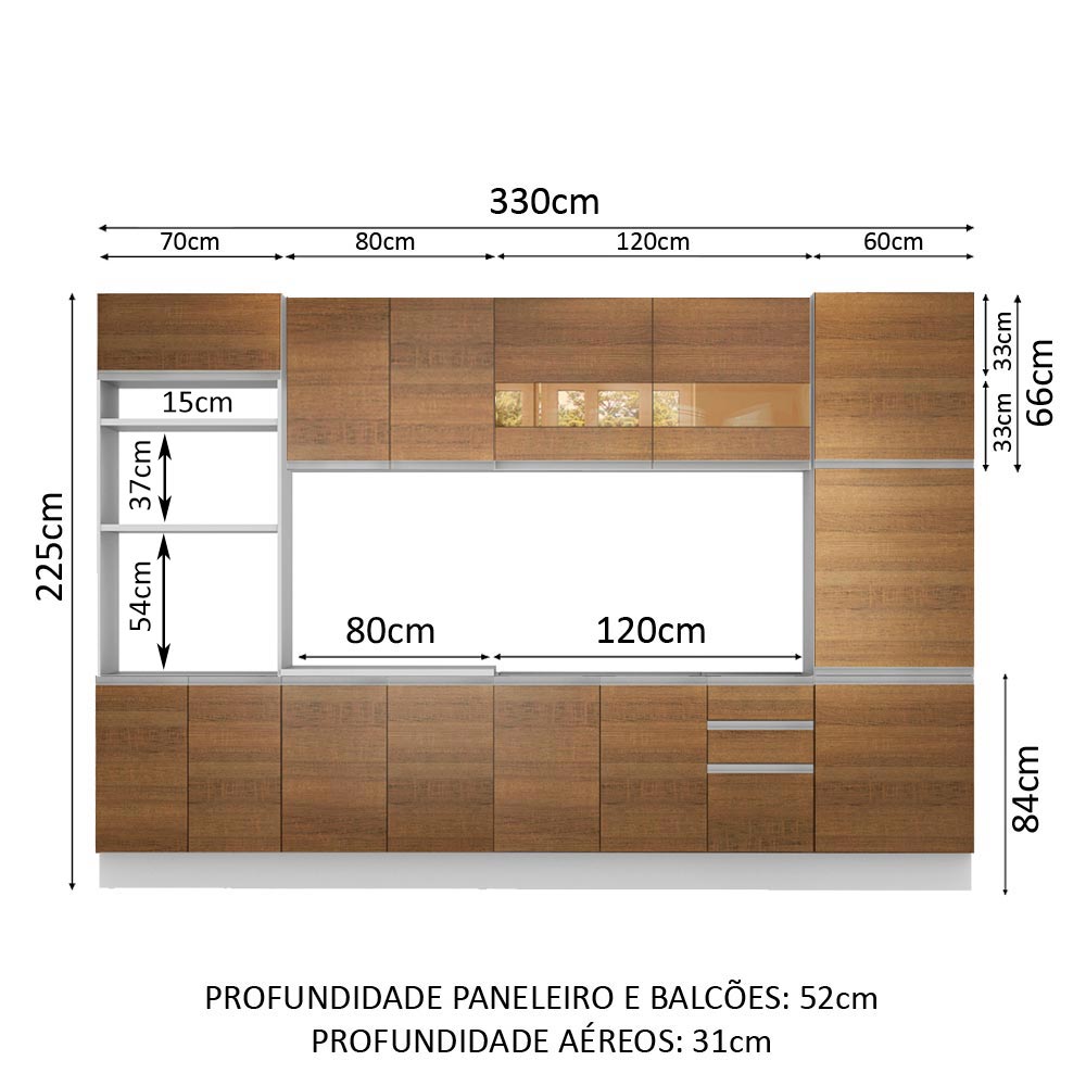 Cocina Integral Olimpia Marron 330x225cm sin Mesón y sin Estufa - COCINAS | Bylmo