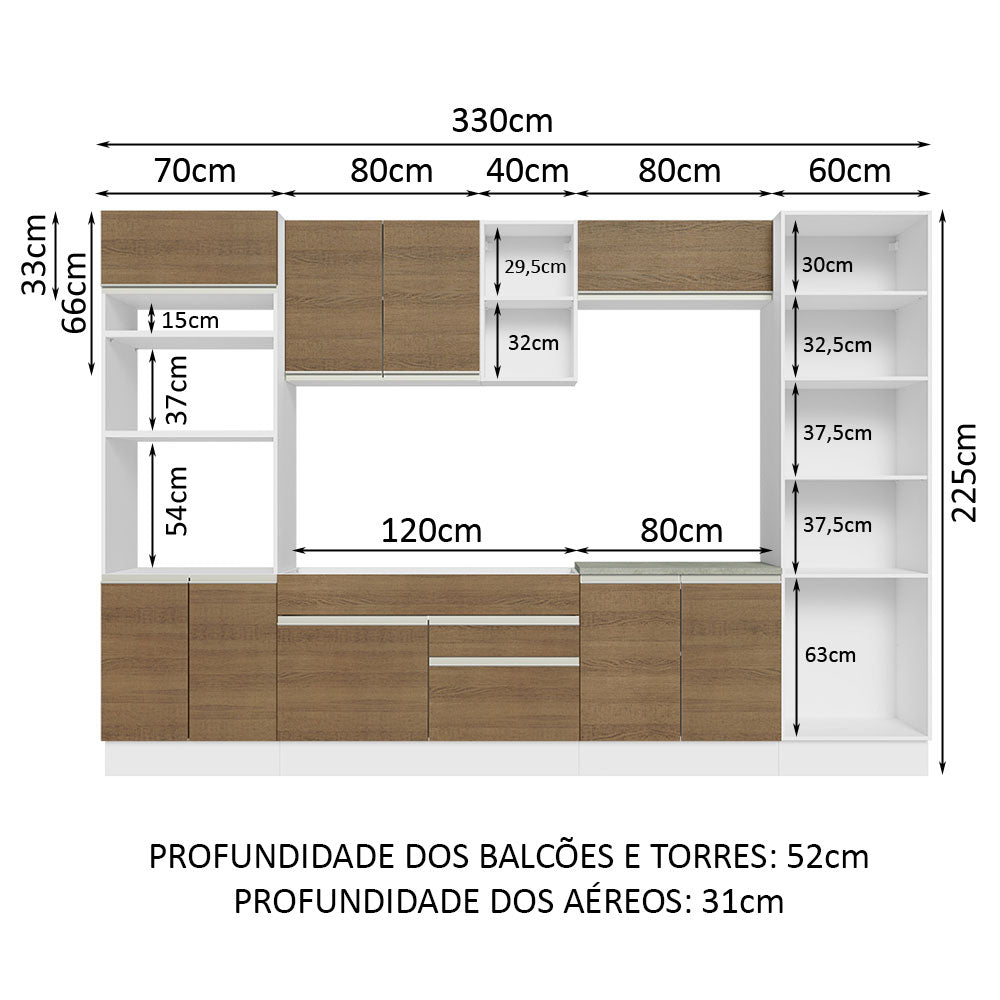 Cocina Integral Glamy Marron 330x225cm sin Mesón y sin Estufa - COCINAS | Bylmo