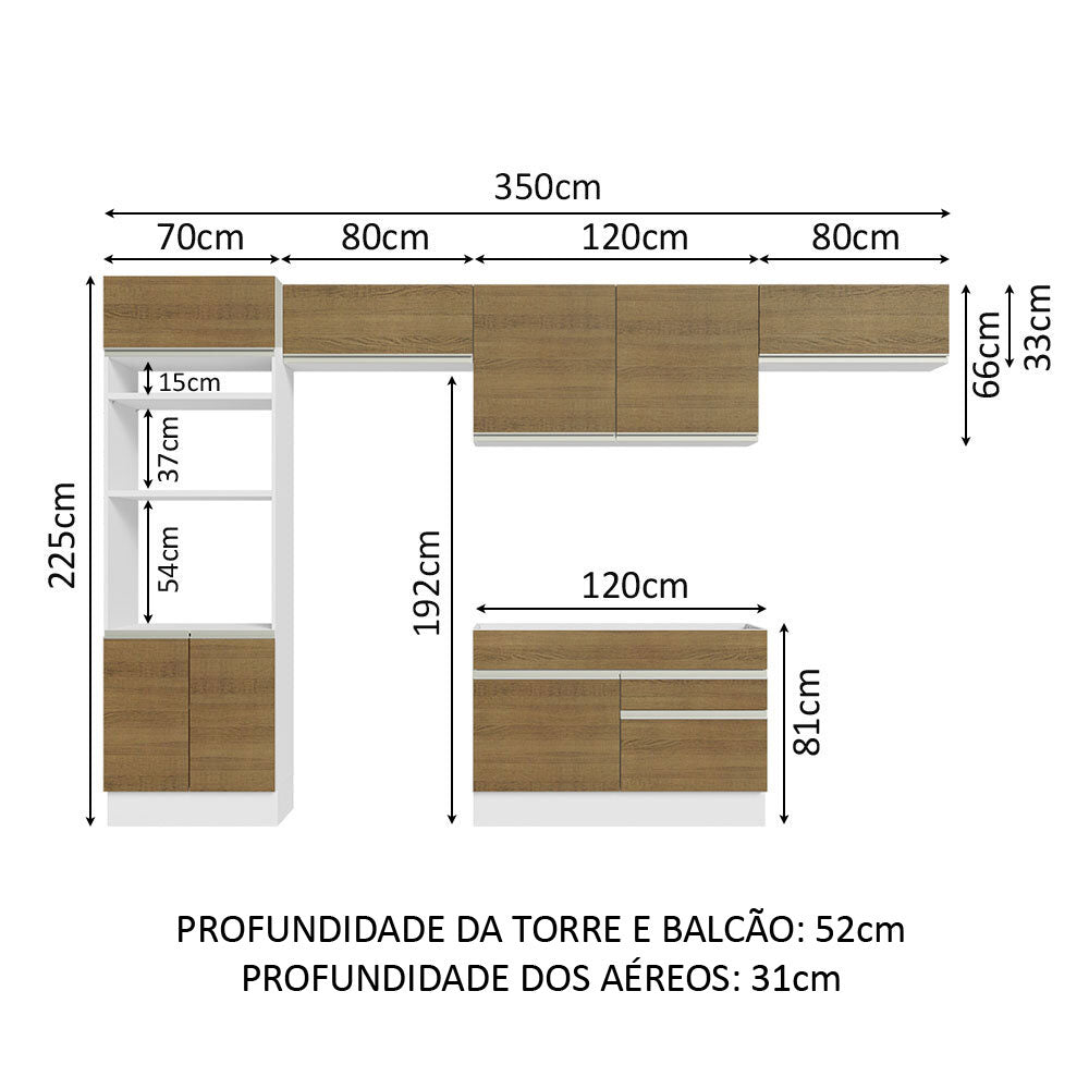 Cocina Integral Glamy Marron 350x225cm sin Mesón y sin Estufa - COCINAS | Bylmo