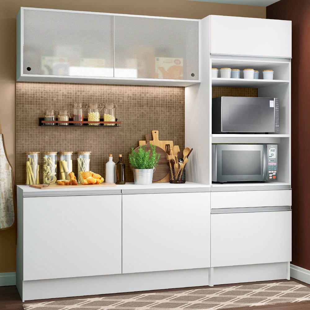 Cocina Integral Topazio Pop Blanco 180x210cm con Mesón de Madera y sin Estufa - COCINAS | Bylmo