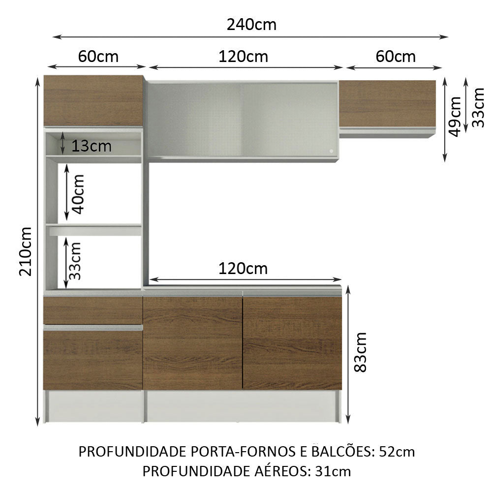 Cocina Integral Topazio Marron 240x210cm con Mesón de Madera con Once Entrepaños y sin Estufa - COCINAS | Bylmo
