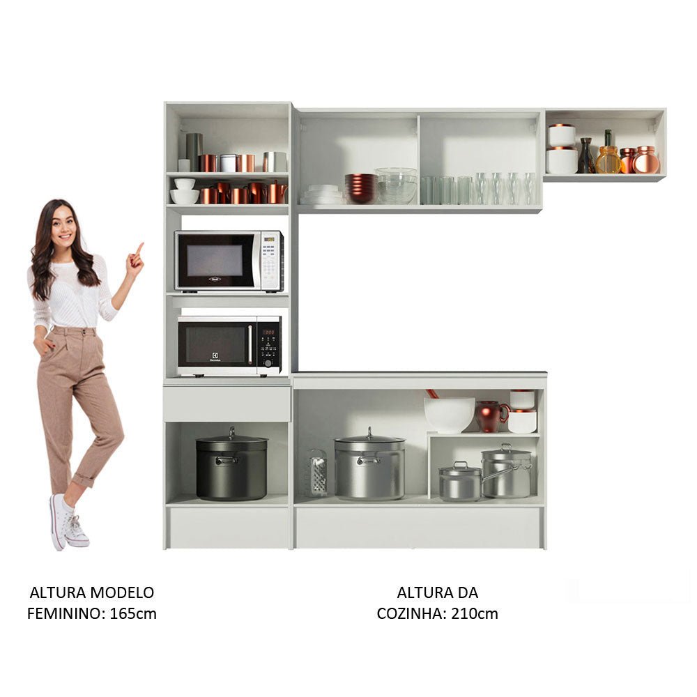 Cocina Integral Diamante Blanco 240x210cm con Mesón de Madera con Once Entrepaños y sin Estufa - COCINAS | Bylmo