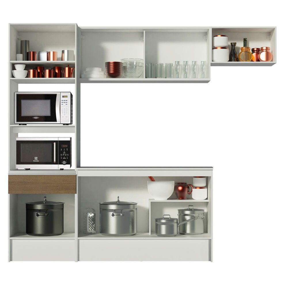 Cocina Integral Diamante Marron 240x210cm con Mesón de Madera con Once Entrepaños y sin Estufa - COCINAS | Bylmo
