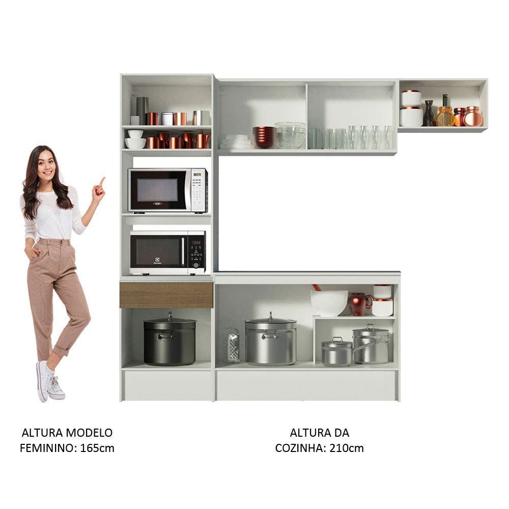 Cocina Integral Diamante Marron 240x210cm con Mesón de Madera con Once Entrepaños y sin Estufa - COCINAS | Bylmo