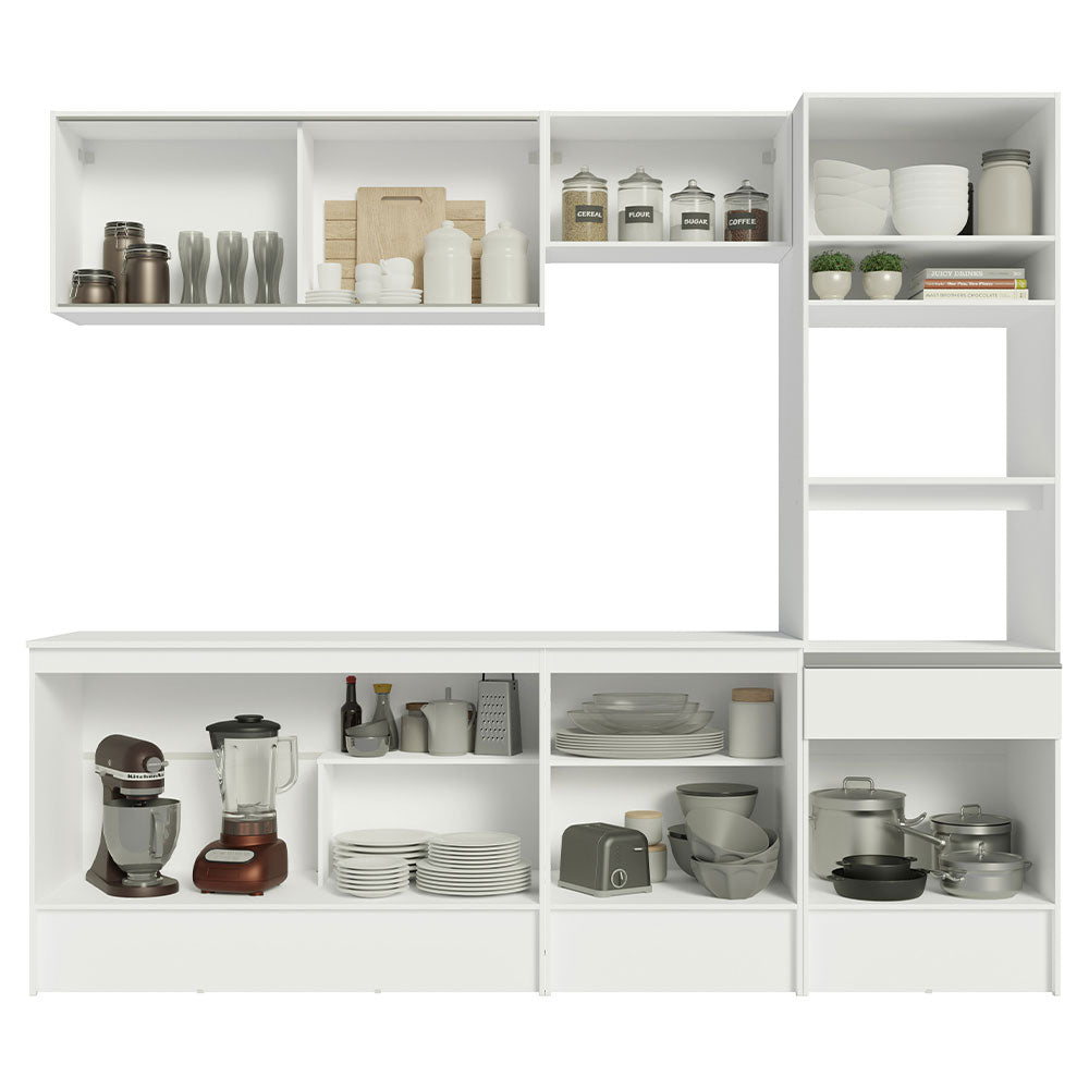 Cocina Integral Topazio Blanco 240x210cm con Mesón de Madera y sin Estufa - COCINAS | Bylmo