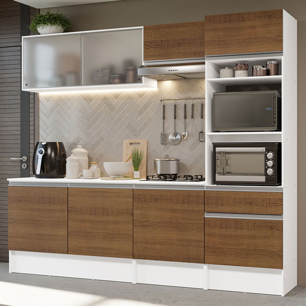 Cocina Integral Topazio Marron 240x210cm con Mesón de Madera y sin Estufa - COCINAS | Bylmo