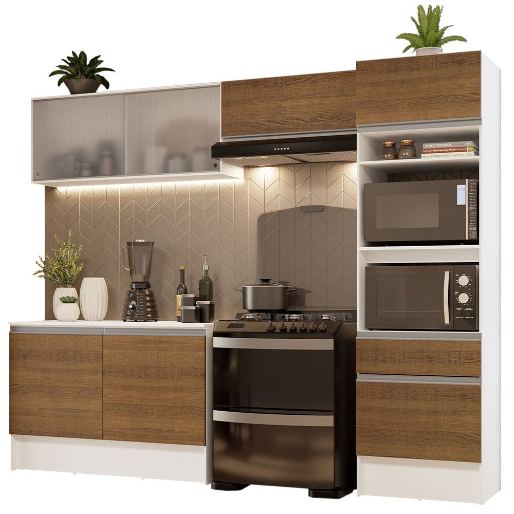 Cocina Integral Topazio Marron 260x210cm con Mesón de Madera y sin Estufa - COCINAS | Bylmo