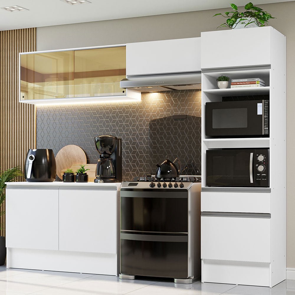 Cocina Integral Diamante Blanco 260x210cm con Mesón de Madera y sin Estufa - COCINAS | Bylmo