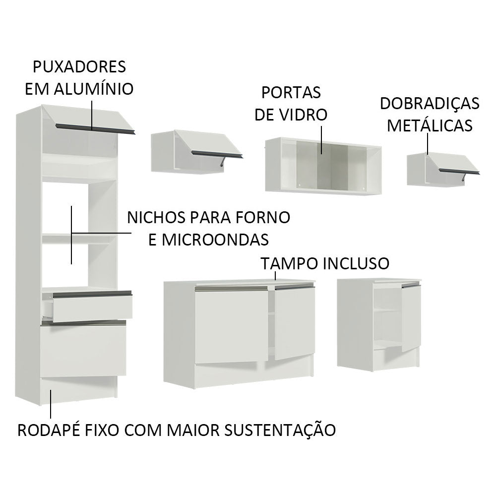 Cocina Integral Topazio Blanco 300x210cm con Mesón de Madera y sin Estufa - COCINAS | Bylmo
