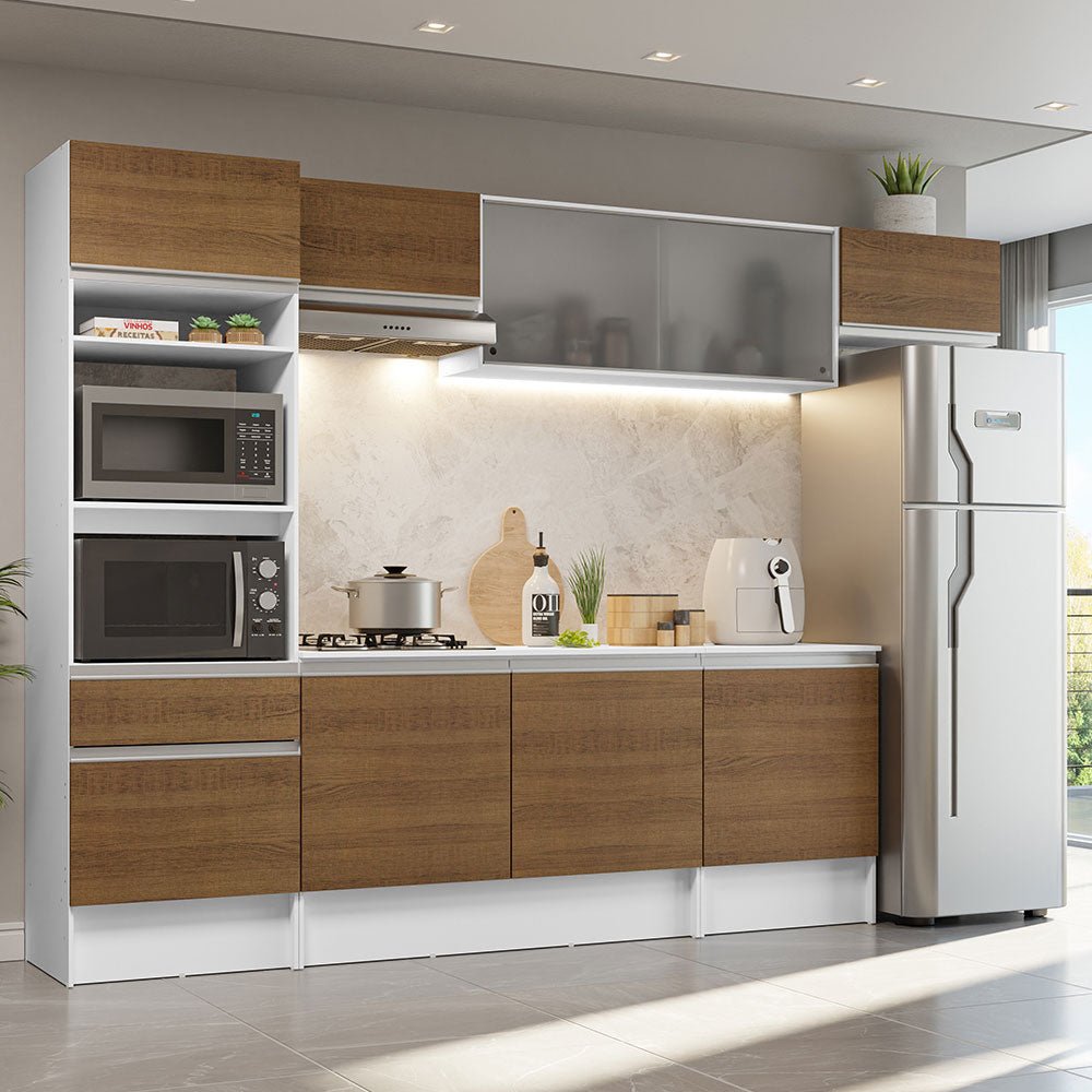 Cocina Integral Topazio Marron 300x210cm con Mesón de Madera y sin Estufa - COCINAS | Bylmo