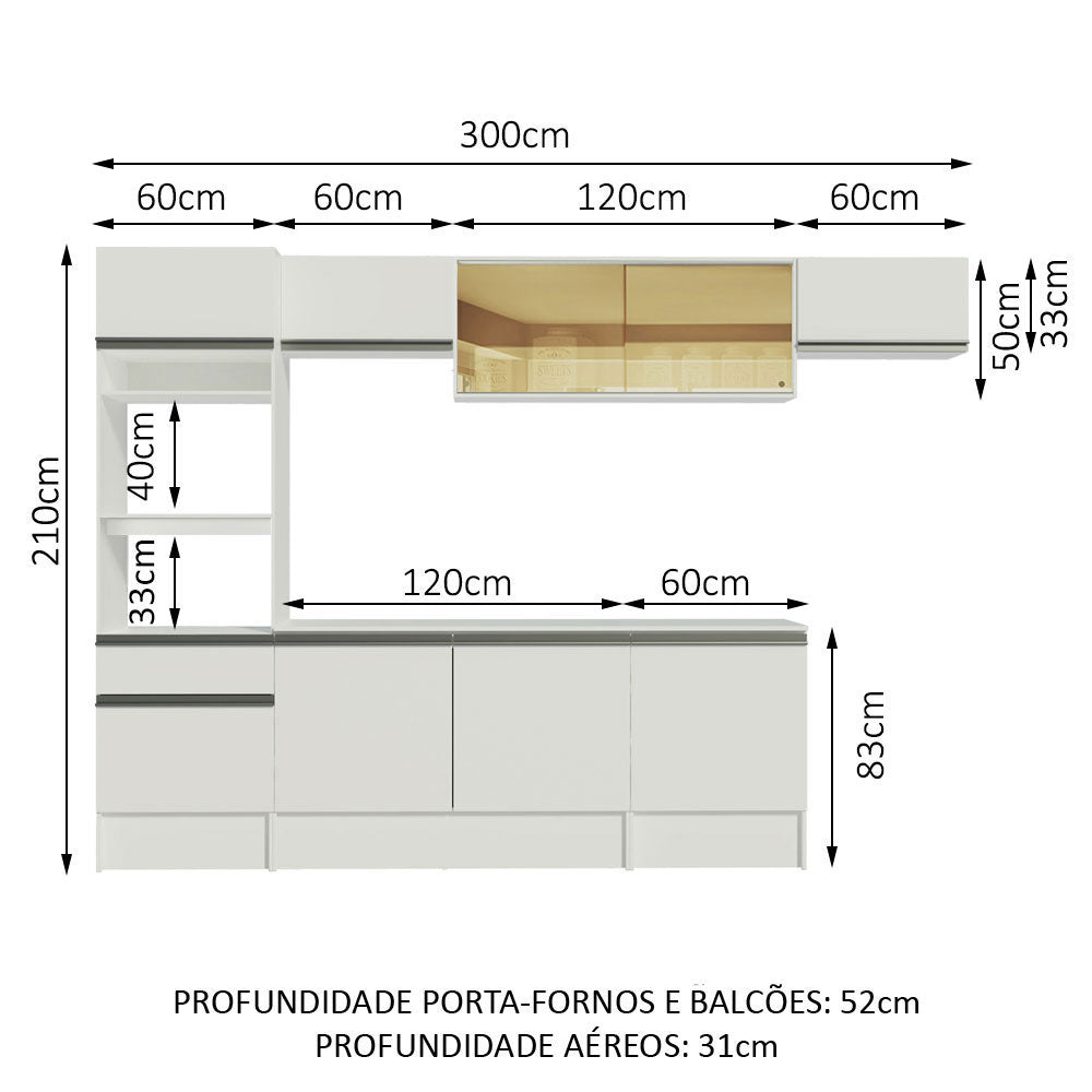 Cocina Integral Diamante Blanco 300x210cm con Mesón de Madera y sin Estufa - COCINAS | Bylmo