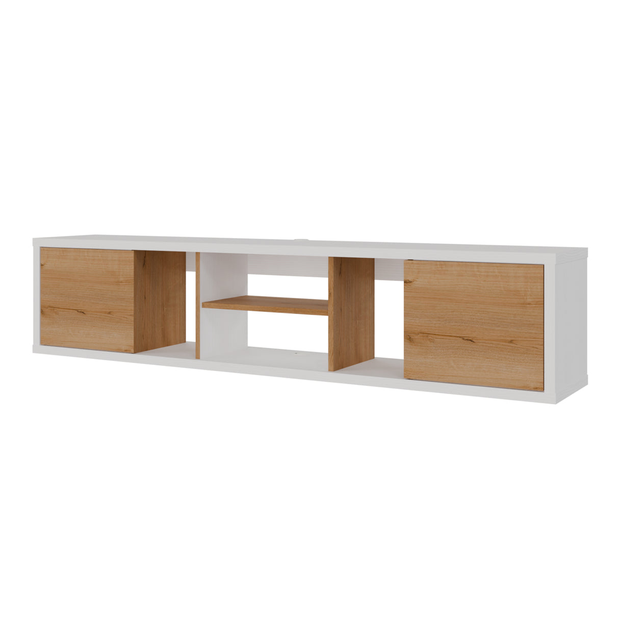 Mesa para TV Flotante Zafiro Blanco y Duna 160x35cm con Dos Cajones y para TV Hasta 65 Pulgadas - MUEBLES DE TV | Bylmo