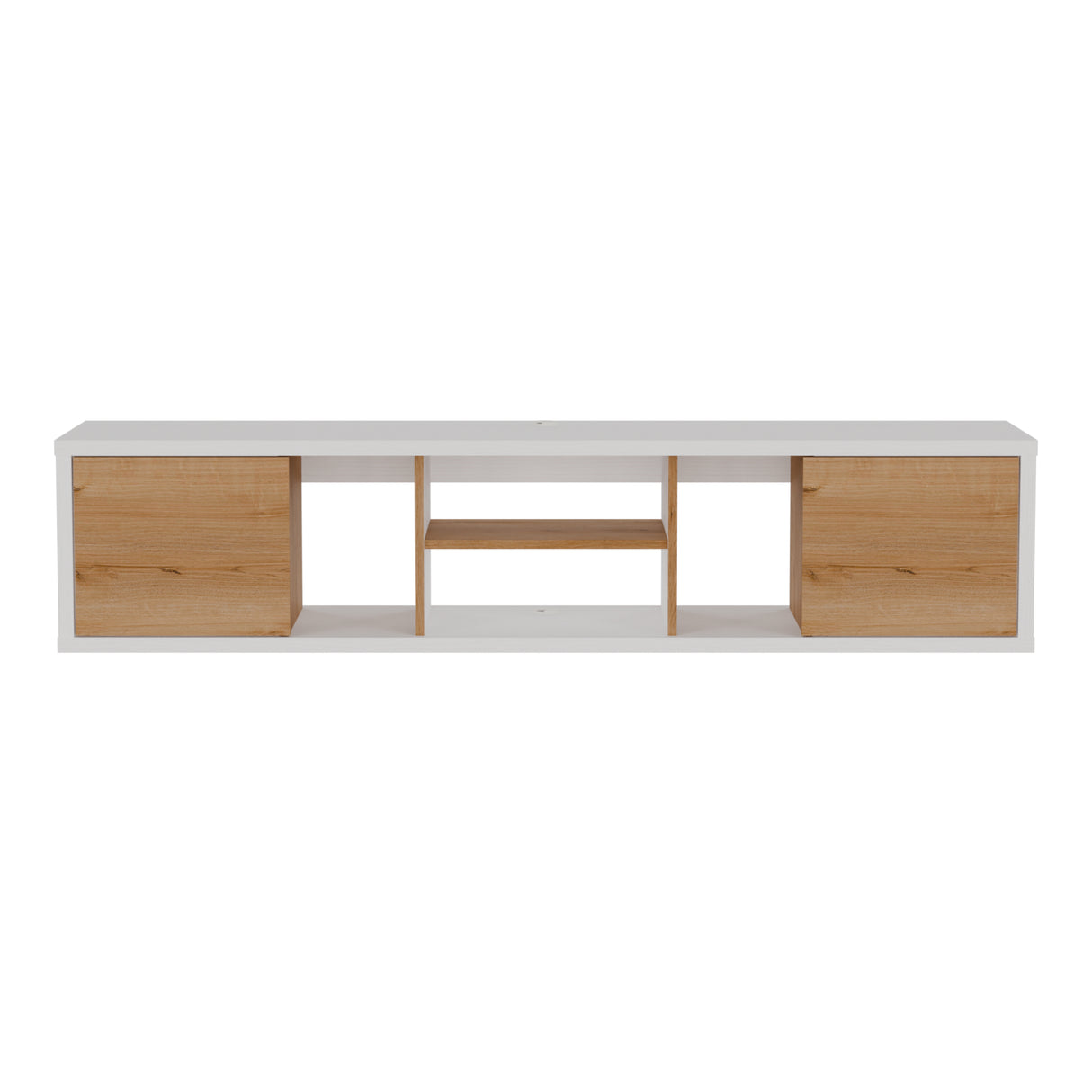 Mesa para TV Flotante Zafiro Blanco y Duna 160x35cm con Dos Cajones y para TV Hasta 65 Pulgadas - MUEBLES DE TV | Bylmo