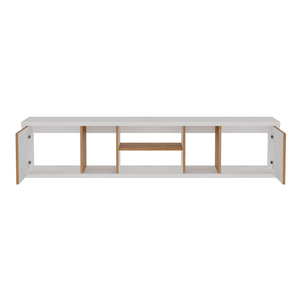 Mesa para TV Flotante Zafiro Blanco y Duna 160x35cm con Dos Cajones y para TV Hasta 65 Pulgadas - MUEBLES DE TV | Bylmo