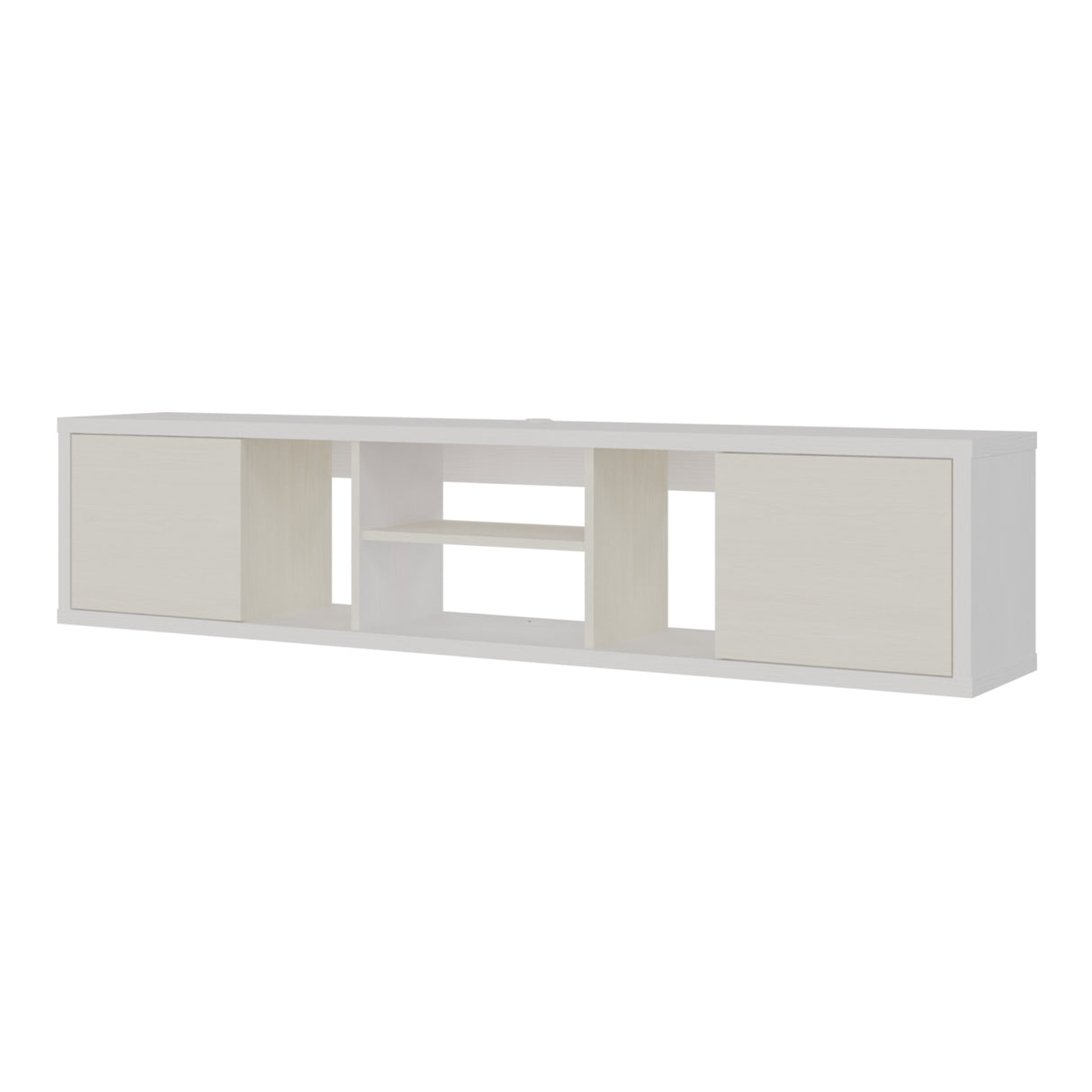 Mesa para TV Flotante Zafiro Blanco y Niebla 160x35cm con Dos Cajones y para TV Hasta 65 Pulgadas - MUEBLES DE TV | Bylmo
