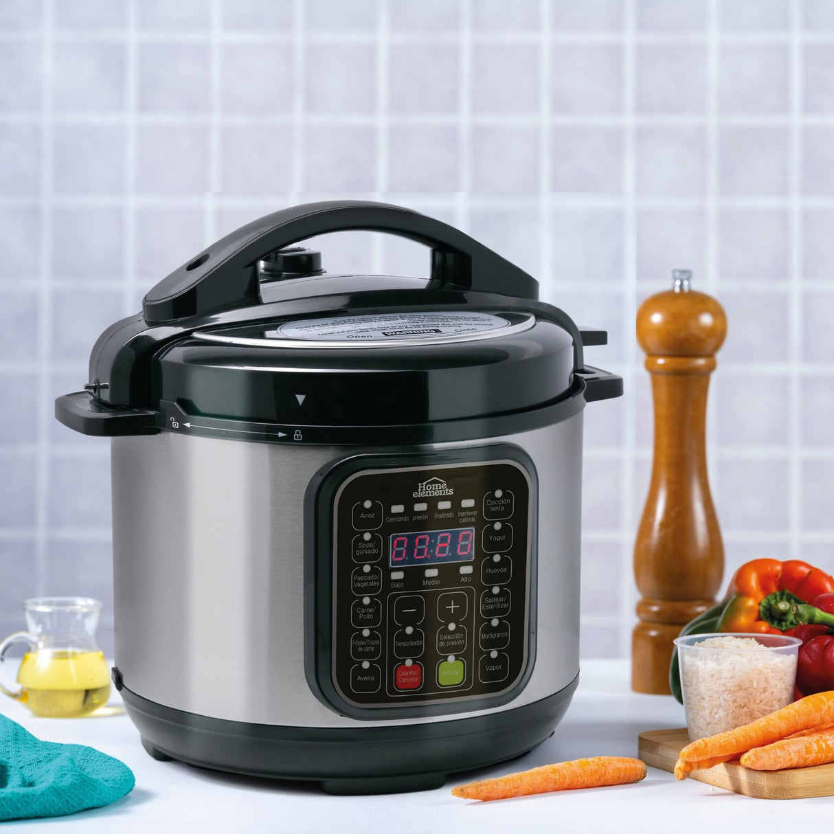 Olla Multifuncional Plateado y Negro 28.8x31.6cm de 4 Litros con Doce Funciones preconfiguradas - OLLAS MULTIFUNCIONALES | Bylmo