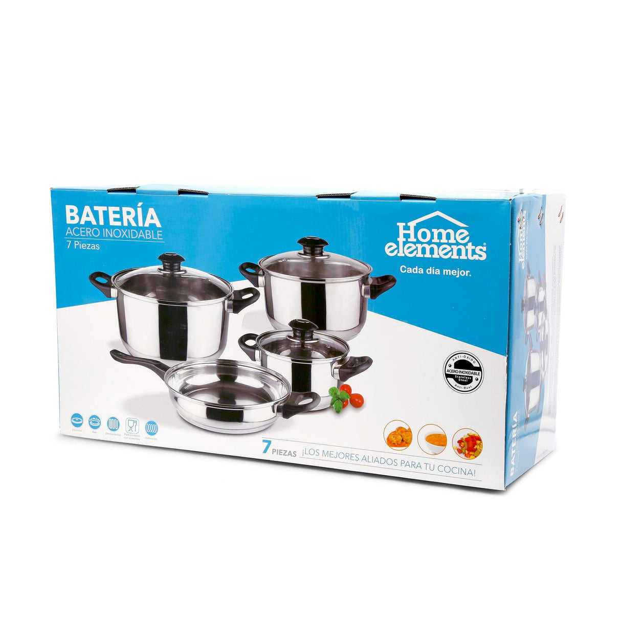 Batería de Cocina Siete Piezas Plateado y Negro 17.5x10cm De 5.2 Litros Apta para Inducción con Mango de Acero Inoxidable - OLLAS Y SARTENES | Bylmo