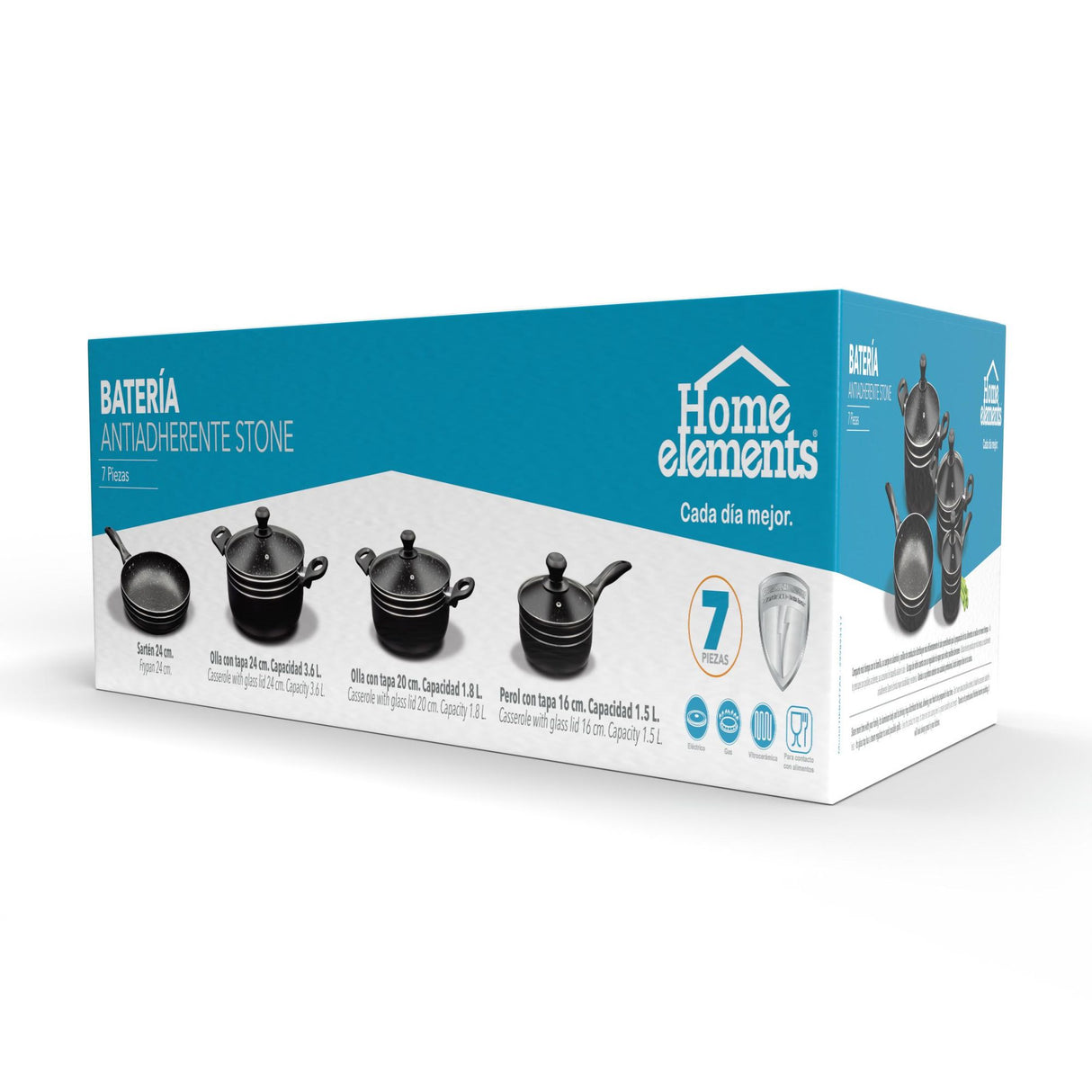 Batería de Cocina Siete Piezas Negro 24x8.2cm De 3.6 Litros Apta para Inducción con Mango de Baquelita - OLLAS Y SARTENES | Bylmo