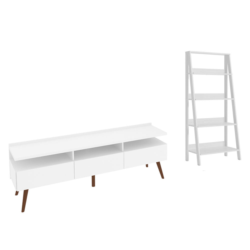Combo Mueble de TV y Biblioteca Londres Blanco 221x140cm Para TV Hasta 65 Pulgadas con Ranuras para Cables - MUEBLES DE TV | Bylmo