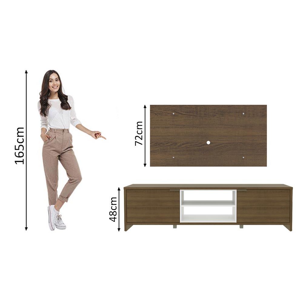 Combo Mueble y Panel de TV Metz Marron y Blanco 180x120cm Para TV Hasta 55 Pulgadas con Ranuras para Cables - MUEBLES DE TV | Bylmo