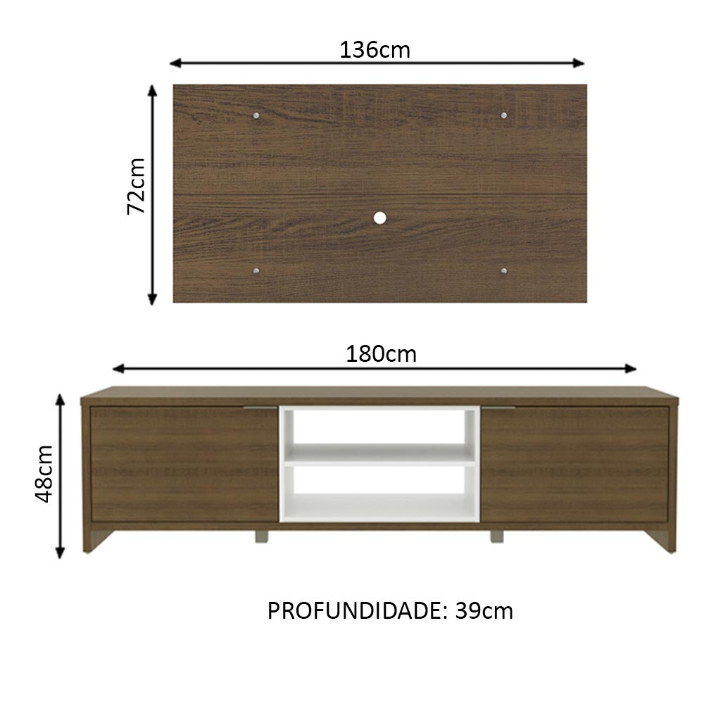 Combo Mueble y Panel de TV Metz Marron y Blanco 180x120cm Para TV Hasta 55 Pulgadas con Ranuras para Cables - MUEBLES DE TV | Bylmo