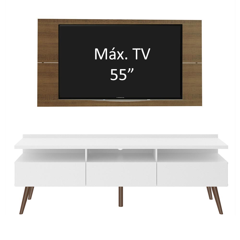 Combo Mueble y Panel de TV Londres Blanco y Marron 160x141cm Para TV Hasta 55 Pulgadas con Ranuras para Cables - MUEBLES DE TV | Bylmo