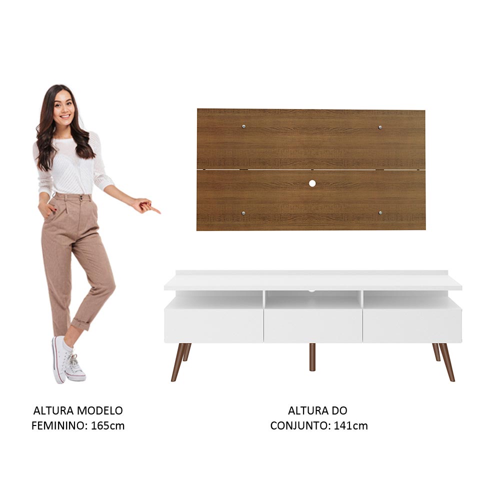 Combo Mueble y Panel de TV Londres Blanco y Marron 160x141cm Para TV Hasta 55 Pulgadas con Ranuras para Cables - MUEBLES DE TV | Bylmo