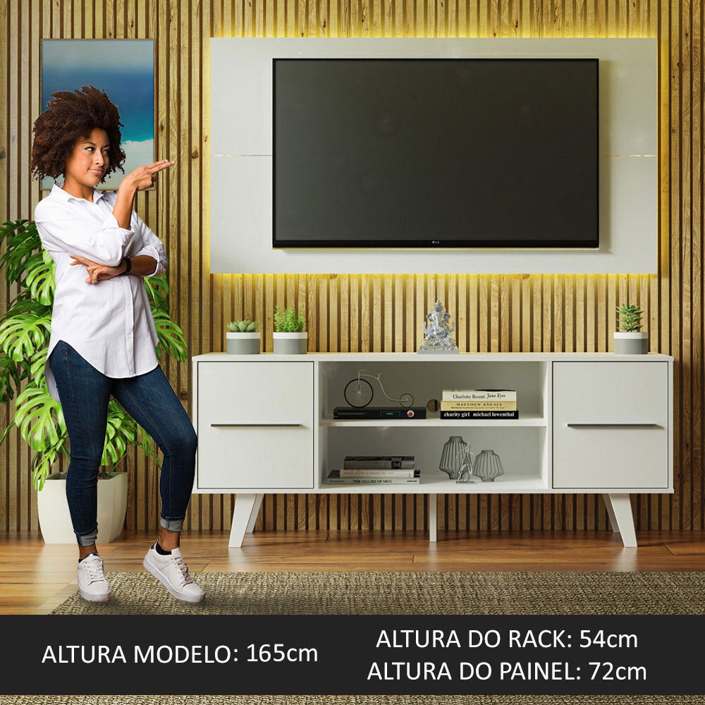 Combo Mueble y Panel de TV Copenhagen Blanco 136x126cm Para TV Hasta 55 Pulgadas con Ranuras para Cables - MUEBLES DE TV | Bylmo
