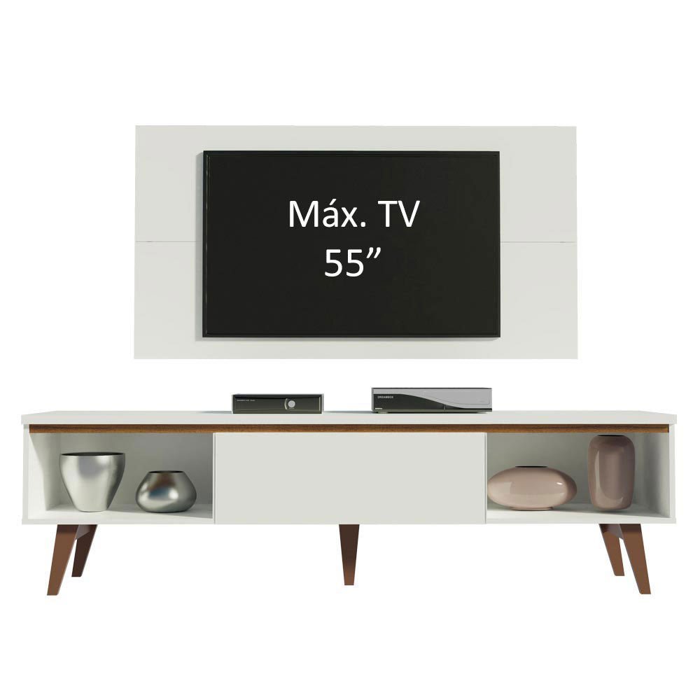 Combo Mueble y Panel de TV Reims Blanco 180x122cm Para TV Hasta 55 Pulgadas con Ranuras para Cables - MUEBLES DE TV | Bylmo