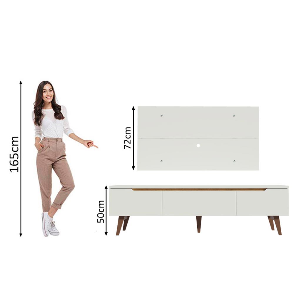 Combo Mueble y Panel de TV Reims Blanco 180x122cm Para TV Hasta 55 Pulgadas con Ranuras para Cables - MUEBLES DE TV | Bylmo
