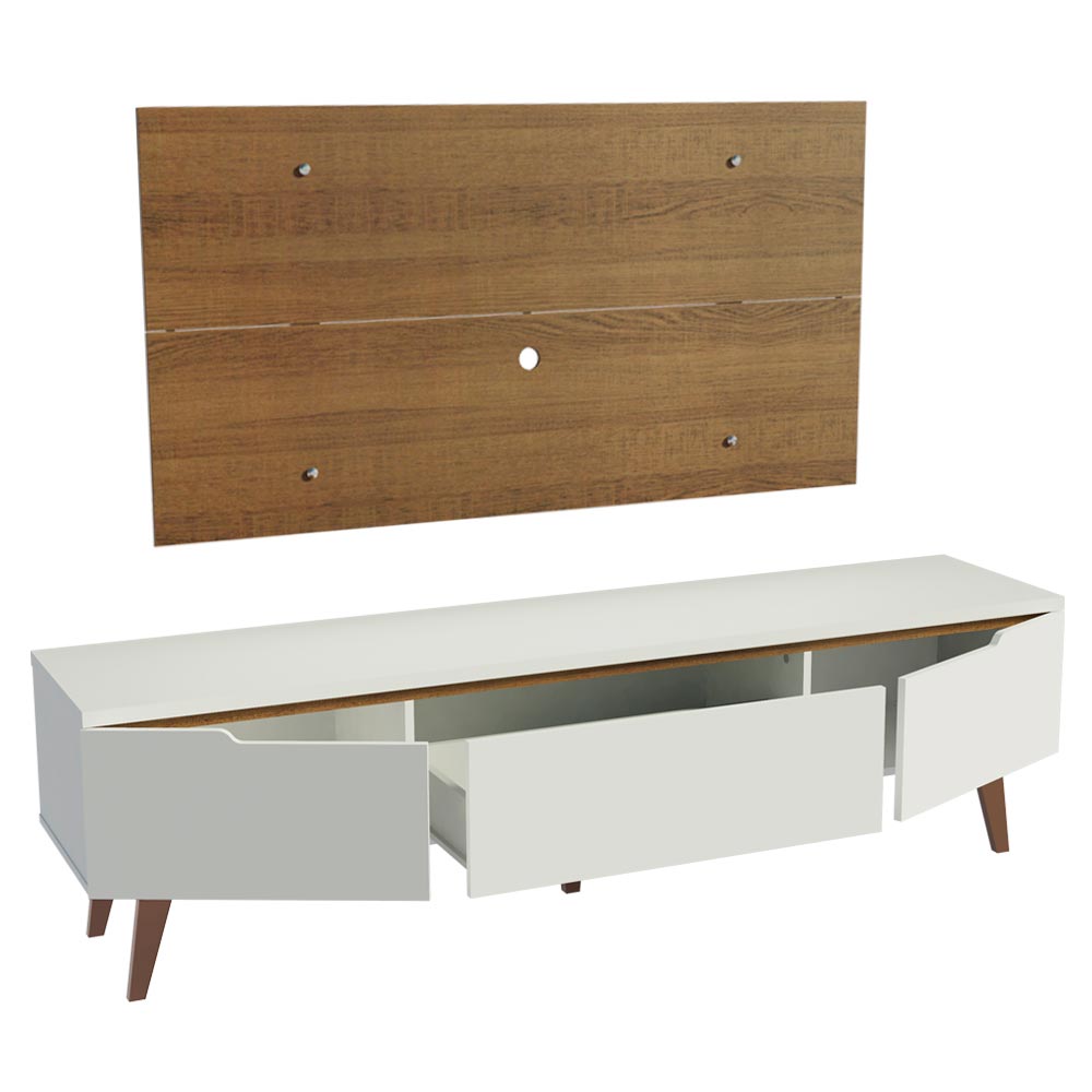 Combo Mueble y Panel de TV Reims Blanco y Marron 180x122cm Para TV Hasta 55 Pulgadas con Ranuras para Cables - MUEBLES DE TV | Bylmo
