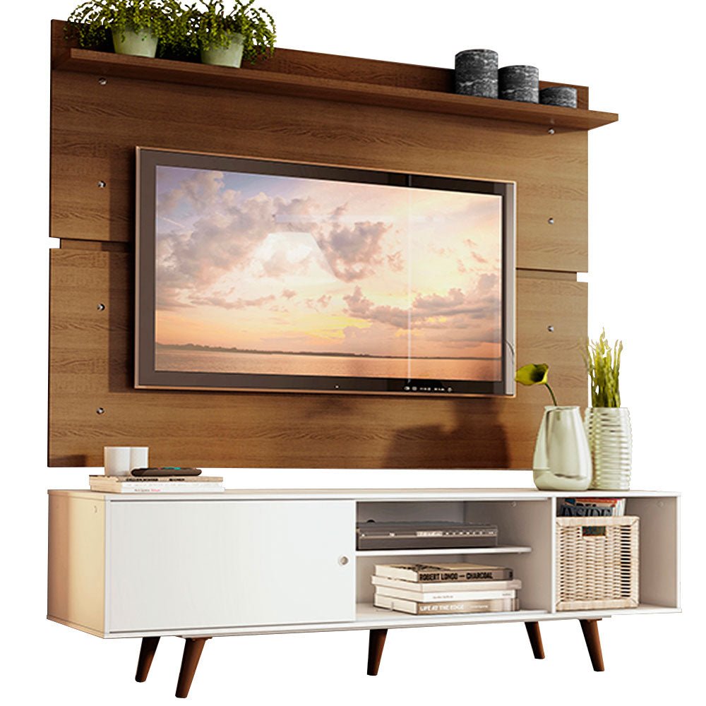 Combo Mueble y Panel de TV Cairo Blanco y Marron 160x191cm Para TV Hasta 65 Pulgadas con Ranuras para Cables - MUEBLES DE TV | Bylmo