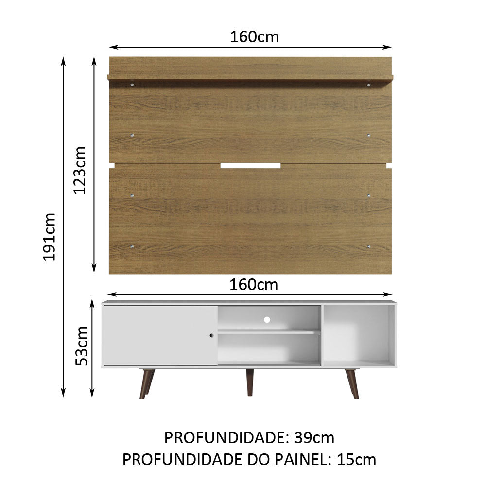 Combo Mueble y Panel de TV Cairo Blanco y Marron 160x191cm Para TV Hasta 65 Pulgadas con Ranuras para Cables - MUEBLES DE TV | Bylmo
