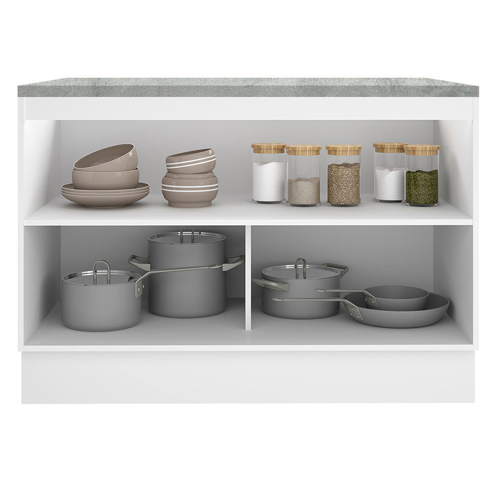 Mueble Inferior de Cocina Glamy Blanco y Marron 120x84cm con Mesón de Madera y sin Estufa con 3 Entrepaños - MUEBLES INFERIORES DE COCINA | Bylmo