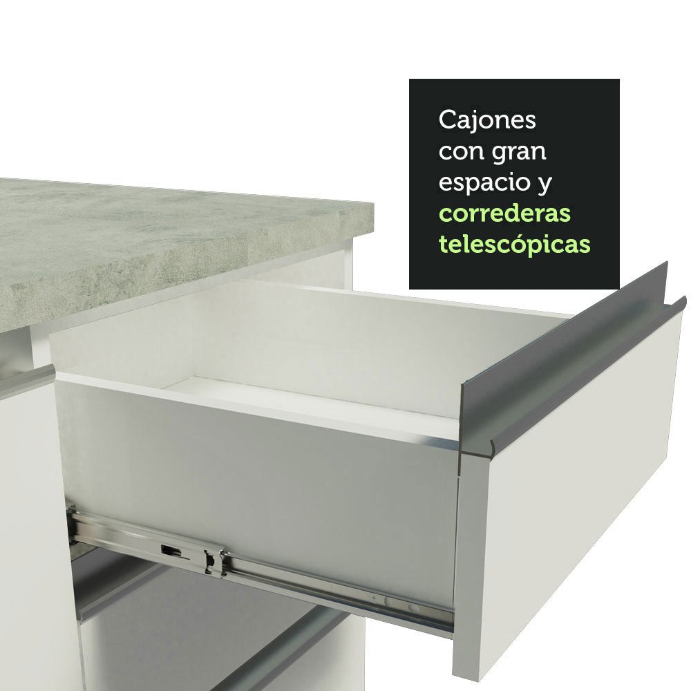 Mueble Inferior de Cocina Glamy Blanco 120x84cm con Mesón de Madera y sin Estufa con 2 Cajones - MUEBLES INFERIORES DE COCINA | Bylmo