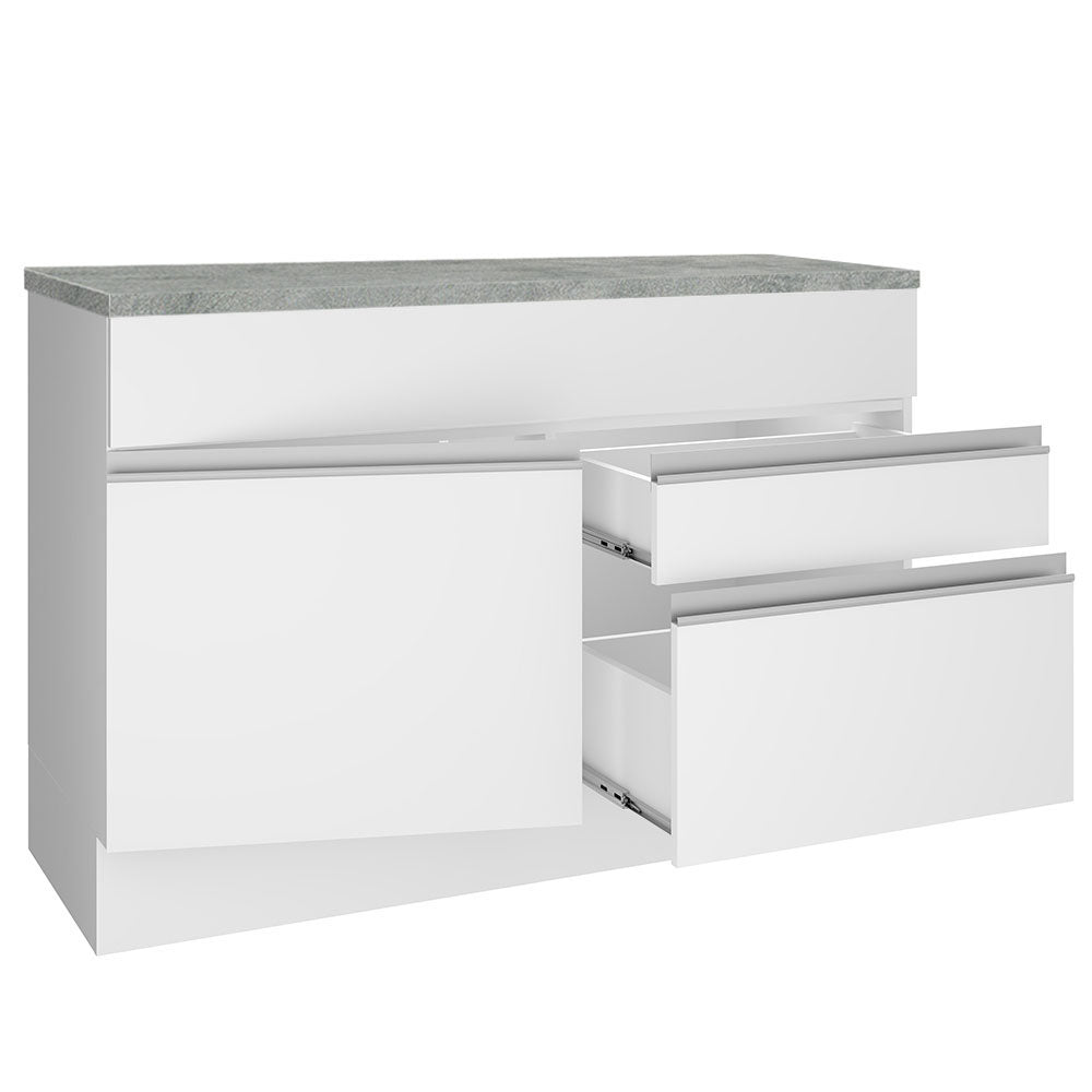 Mueble Inferior de Cocina Glamy Blanco 120x84cm con Mesón de Madera y sin Estufa con 2 Cajones - MUEBLES INFERIORES DE COCINA | Bylmo
