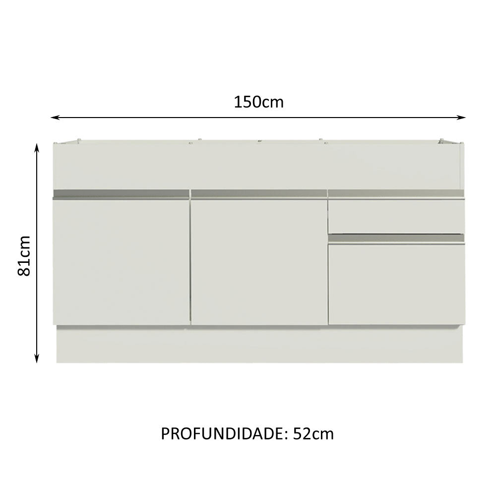 Mueble Inferior de Cocina Glamy Blanco 150x81cm con Mesón de Madera y sin Estufa con 2 Cajones - MUEBLES INFERIORES DE COCINA | Bylmo