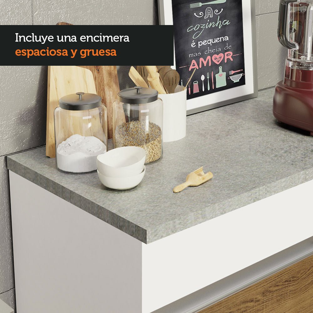 Mueble Inferior de Cocina Glamy Blanco y Marron 150x84cm con Mesón de Madera y sin Estufa - MUEBLES INFERIORES DE COCINA | Bylmo